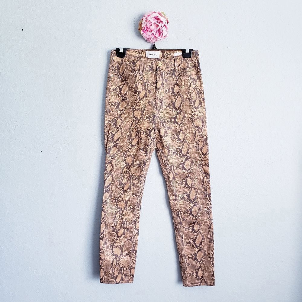 Frame‎ Le High Skinny Tan Coated Python Print Jeans